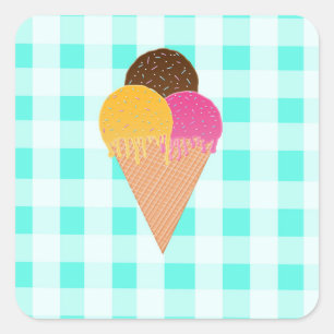 Pegatina Cuadrada Ilustración Colorida de Helado