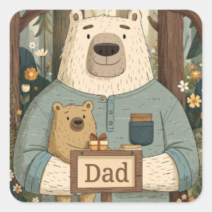 Pegatina Cuadrada Ilustración conmovedora del Día del Padre con osos