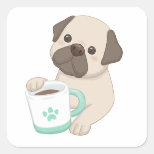 Pegatina Cuadrada Ilustracion Cute Dog & Mug