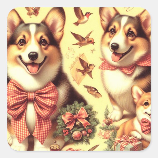 Pegatina Cuadrada Ilustracion Cute Welsh Corgi Cardigan (Anverso)