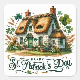 Pegatina Cuadrada Ilustracion de Acercamiento Verde Día de San Patri