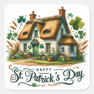 Pegatina Cuadrada Ilustracion de Acercamiento Verde Día de San Patri