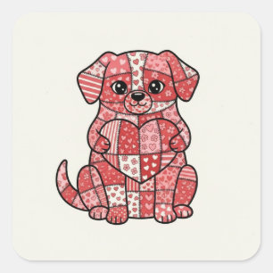 Pegatina Cuadrada Ilustración de adorable cachorro de patchwork con 