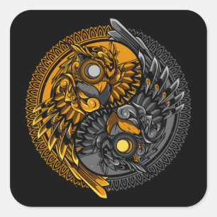 Pegatina Cuadrada ilustracion de adorno de yin yang owl
