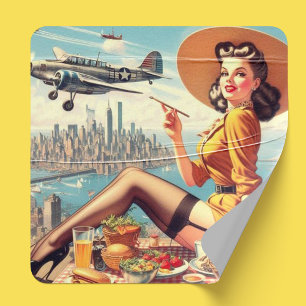 Pegatina Cuadrada Ilustracion de anclaje de avión retro