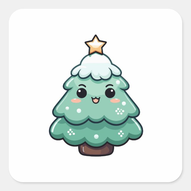 Pegatina Cuadrada Ilustracion de árbol de navidad sonriente (Anverso)