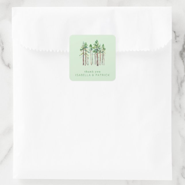 Pegatina Cuadrada Ilustración de árbol en acuarela verde calmada (Bolso)