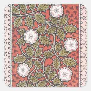 Pegatina Cuadrada Ilustración de Arte de Rosa Silvestre Flor Vintage