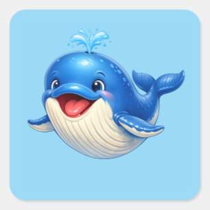 Pegatina Cuadrada Ilustración de ballena linda con ojos grandes Anim