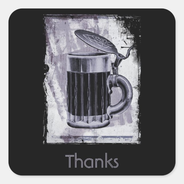 Pegatina Cuadrada Ilustracion de Beer Stein gracias (Anverso)