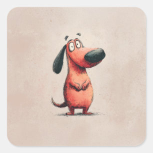 Pegatina Cuadrada Ilustración de boceto de perro de dibujos animados