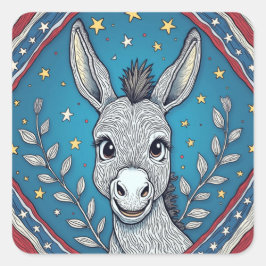 Pegatina Cuadrada Ilustración de burro azul patriótico