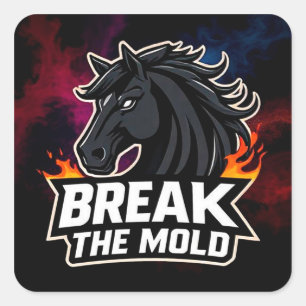 Pegatina Cuadrada Ilustración de caballo con texto motivacional