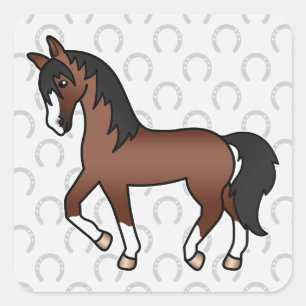 Pegatina Cuadrada Ilustración de caballo de dibujos animados marrón