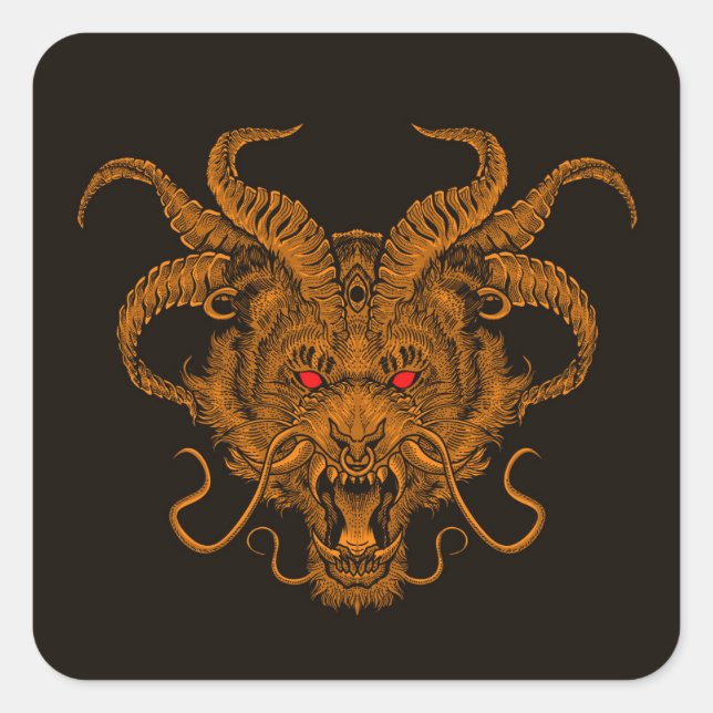 Pegatina Cuadrada Ilustracion de cabeza de dragón con mano Guay (Anverso)