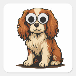 Pegatina Cuadrada Ilustración de cachorro con ojos saltones adorable