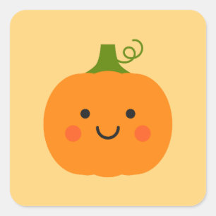 Pegatina Cuadrada Ilustracion de calabaza sonriente