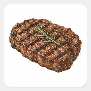 Pegatina Cuadrada Ilustración de carne de barbacoa de filete de cost