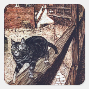 Pegatina Cuadrada Ilustración de Castle Cat Rackham