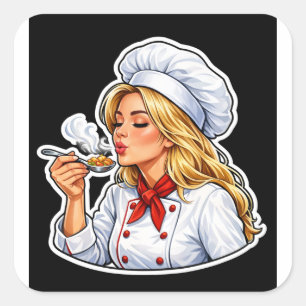 Pegatina Cuadrada Ilustración de Chef Femenina Sticker