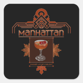 Pegatina Cuadrada Ilustracion de cócteles Retro Manhattan
