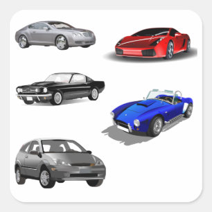 Pegatina Cuadrada Ilustración de Colección de Autos Deportivos Clási