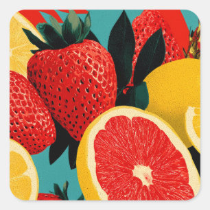 Pegatina Cuadrada Ilustracion de colección de frutas de arte pop