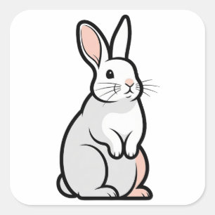 Pegatina Cuadrada Ilustración de conejo minimalista suave