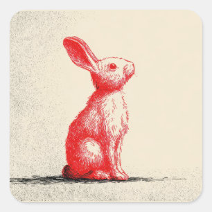 Pegatina Cuadrada Ilustración de conejo rojo - Anima vintage minimal