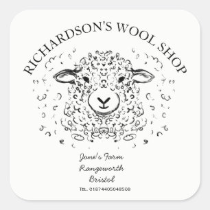 Pegatina Cuadrada Ilustracion de Cordero de Doodle Cute - Tienda de 