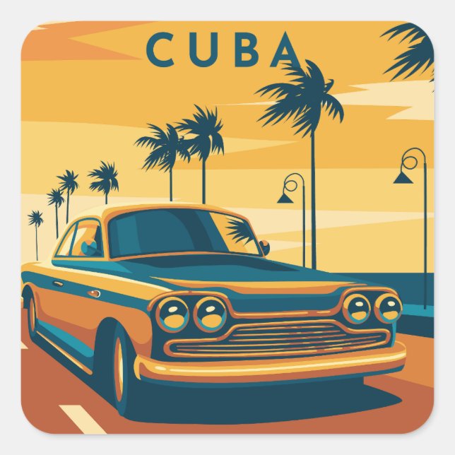 Pegatina Cuadrada Ilustracion de Cuba (Anverso)
