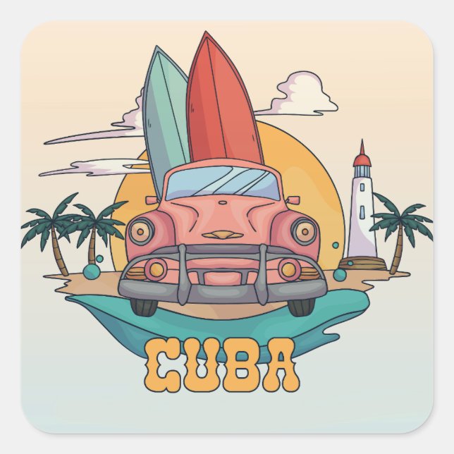 Pegatina Cuadrada Ilustracion de Cuba (Anverso)