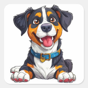Pegatina Cuadrada Ilustración de dibujos animados de perro feliz