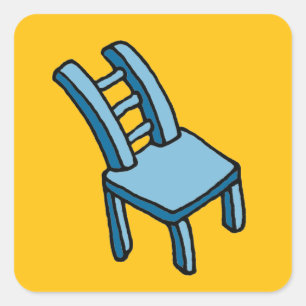 Pegatina Cuadrada Ilustración de dibujos animados de silla azul flex
