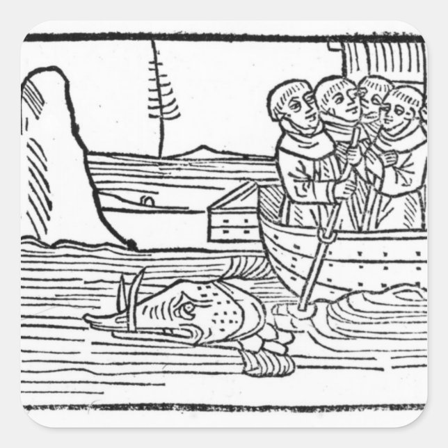 Pegatina Cuadrada Ilustracion de 'El viaje de San Brendan' (Anverso)