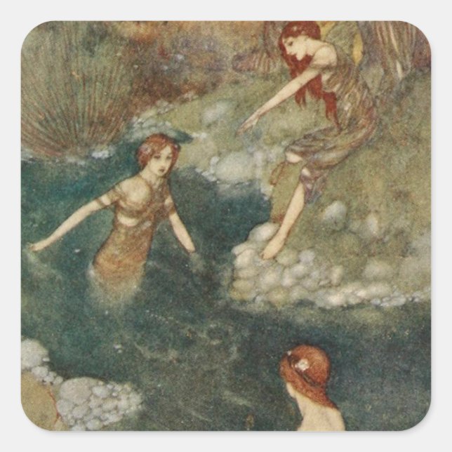 Pegatina Cuadrada Ilustracion de época Edmund Dulac Tempest (Anverso)