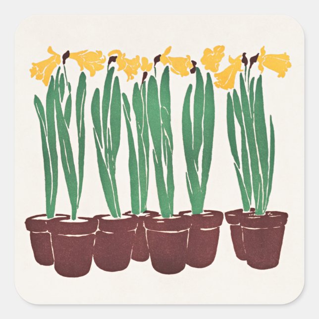 Pegatina Cuadrada Ilustracion de flores de época, 1898, (Anverso)