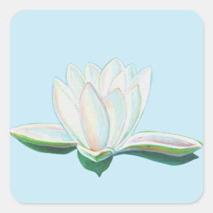 Pegatina Cuadrada Ilustracion de flores de Lotus blanco