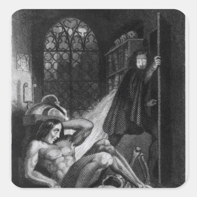Pegatina Cuadrada Ilustracion de 'Frankenstein' (Anverso)