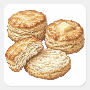 Pegatina Cuadrada Ilustración de Galletas de Suero de Mantequilla de