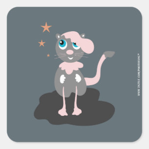 Pegatina Cuadrada Ilustración de gato para niños, gatito de dibujos 