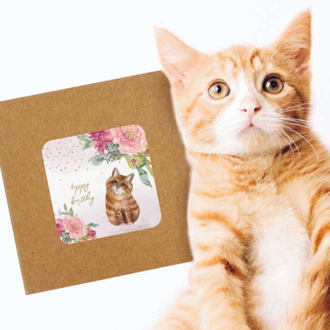 Pegatina Cuadrada Ilustracion de gatos naranja Fiesta Chica de cumpl (Subido por el creador)