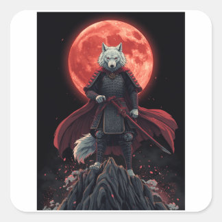Pegatina Cuadrada Ilustración de guerrero de fantasía japonés