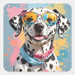 Pegatina Cuadrada ilustración de la cara de un perro dálmata feliz