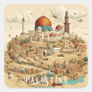 Pegatina Cuadrada Ilustracion de la ciudad de Palestina