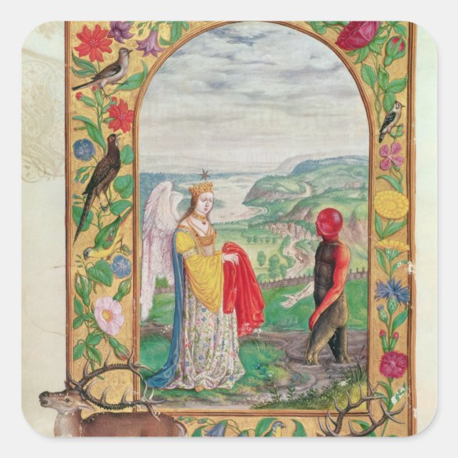 Pegatina Cuadrada Ilustracion de la cuarta parábola (Anverso)