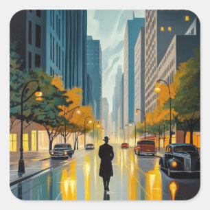 Pegatina Cuadrada Ilustracion de la revista City Streets