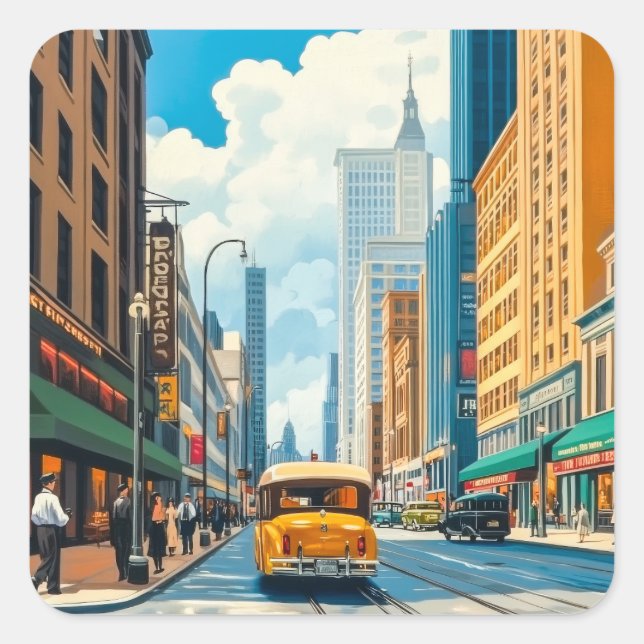 Pegatina Cuadrada Ilustracion de la revista City Streets (Anverso)