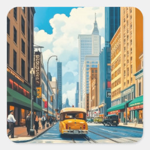 Pegatina Cuadrada Ilustracion de la revista City Streets