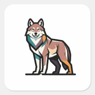 Pegatina Cuadrada Ilustración de lobo de fuerza silenciosa